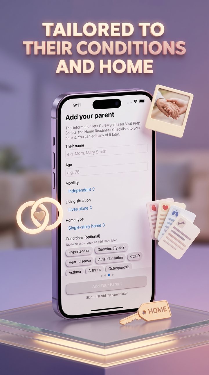 CareMynd — tailored to the parent's conditions and home